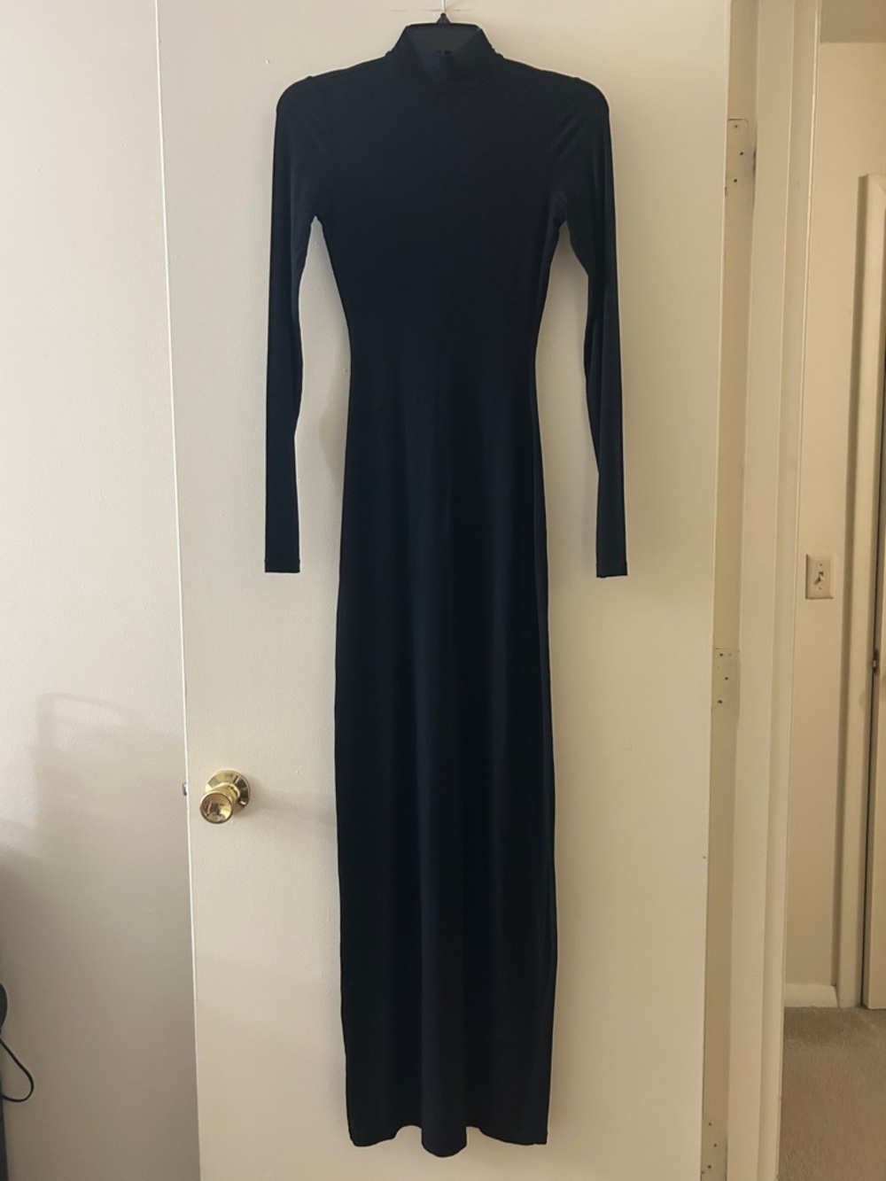 SKIMS Black Long-Sleeve High Neck Maxi Dress